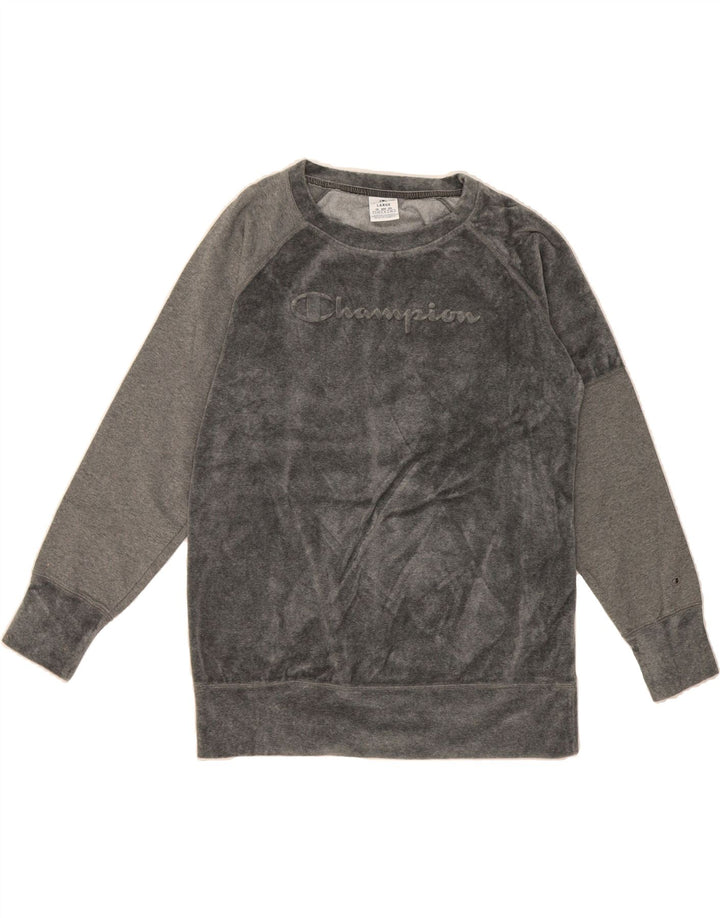 CHAMPION Womens Graphic Sweatshirt Jumper UK 16 Large Grey Cotton Vintage Champion and Second-Hand Champion from Messina Hembry 