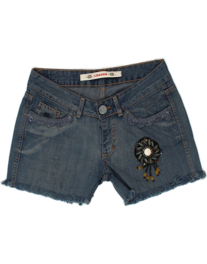 CHARRO Womens Graphic Denim Shorts IT 44 Medium W32  Blue Vintage Charro and Second-Hand Charro from Messina Hembry 