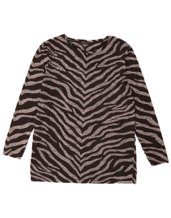 Marks & Spencer Dametop Langærmet UK 12 Medium Black Animal Print