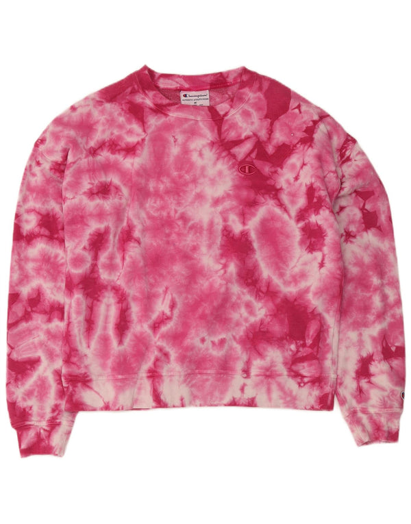 Champion Womens Oversized Sweatshirt Jumper UK 14 Medium Pink Tie Dye