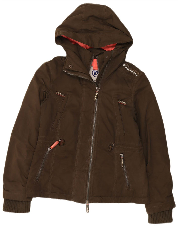 Superdry Windbreaker-jakke med hætte til kvinder UK 14 Medium Khaki Polyester