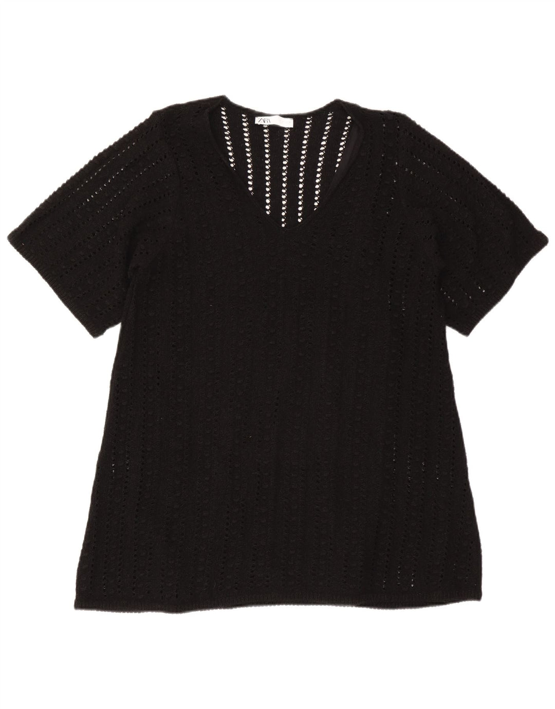 Zara Dame Oversized Bluse Top UK 10 Small Black Polyester