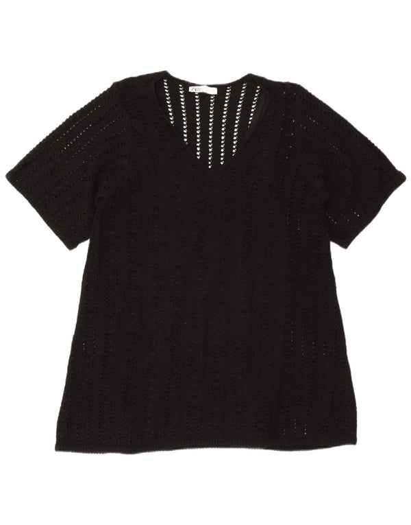 Zara Dame Oversized Bluse Top UK 10 Small Black Polyester