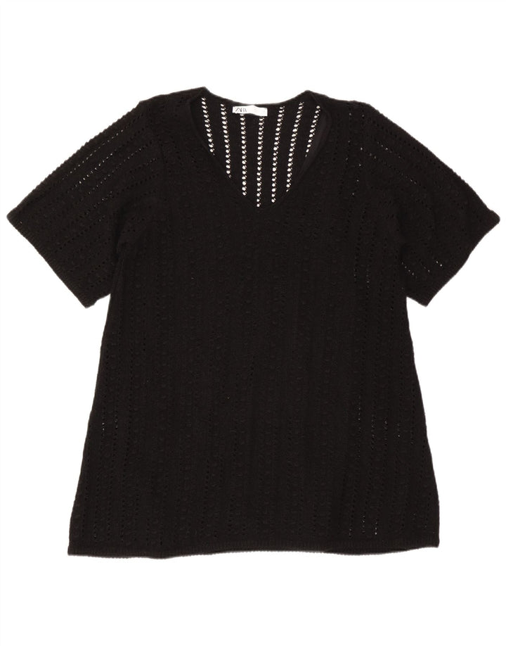 Zara Dame Oversized Bluse Top UK 10 Small Black Polyester