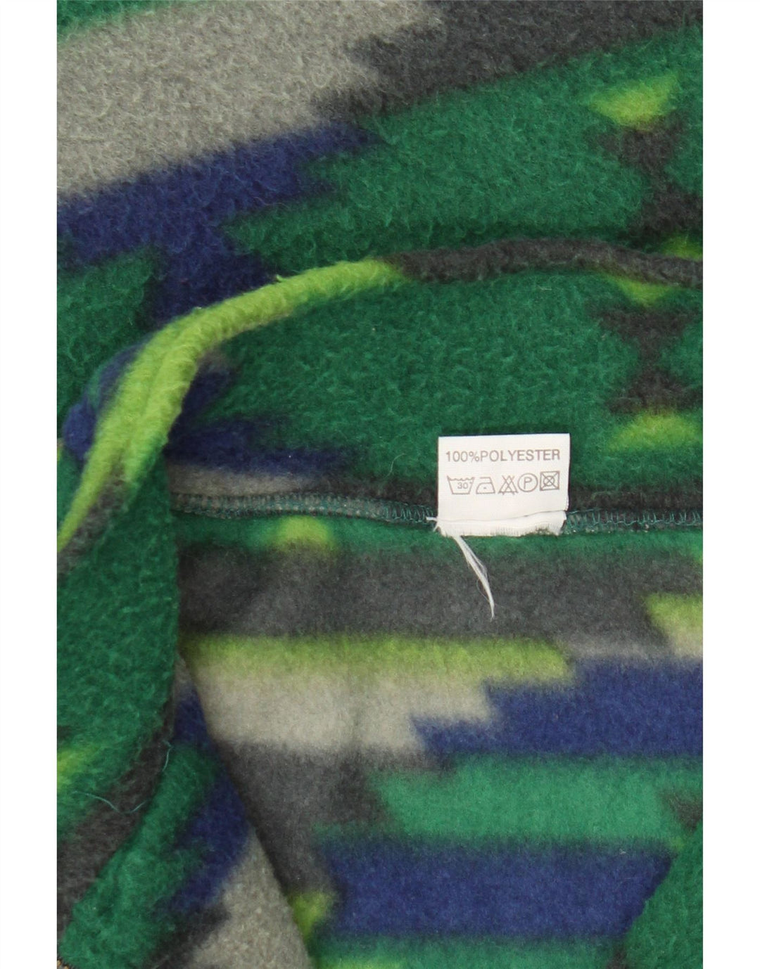Vintage herre lynlås hals fleece jumper stor grøn geometrisk polyester