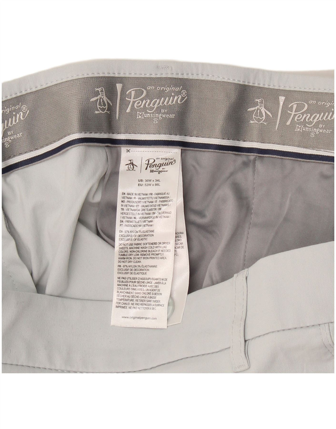 Penguin Herre Slim Chino Bukser W36 L34 Grå Nylon