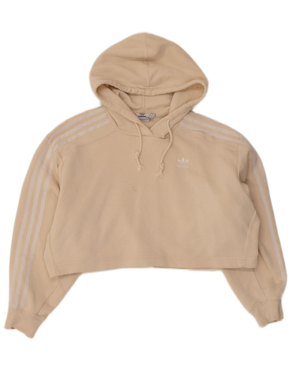 Adidas Dame Crop Oversized Hoodie Jumper UK 6 XS Beige Bomuld