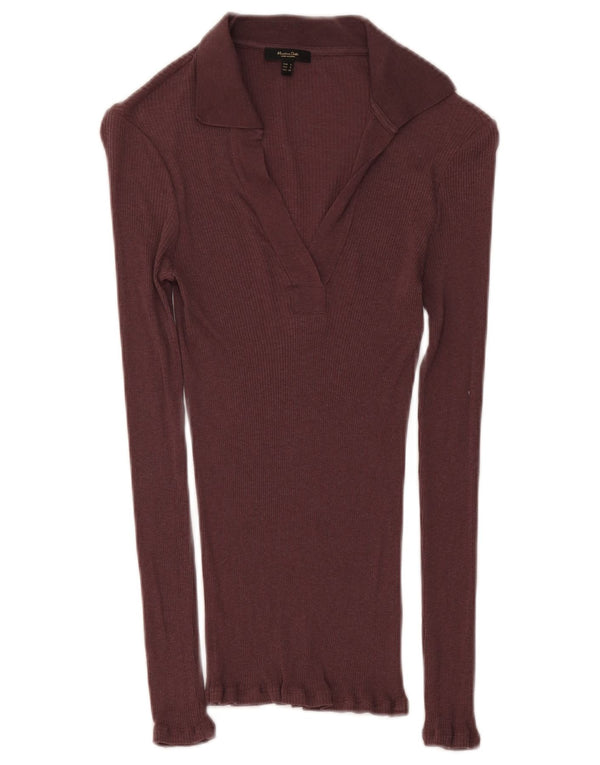 Massimo Dutti Dame Langærmet Polo Shirt UK 8 Small Burgundy