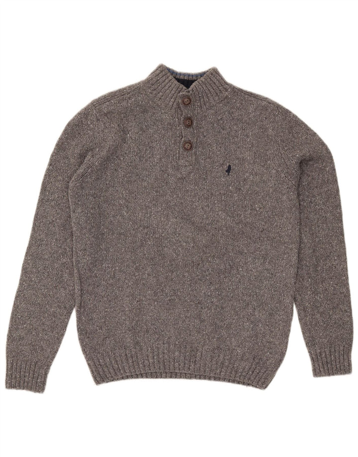 Marlboro Classics Herre Button Neck Jumper Sweater Stor Grå Uld