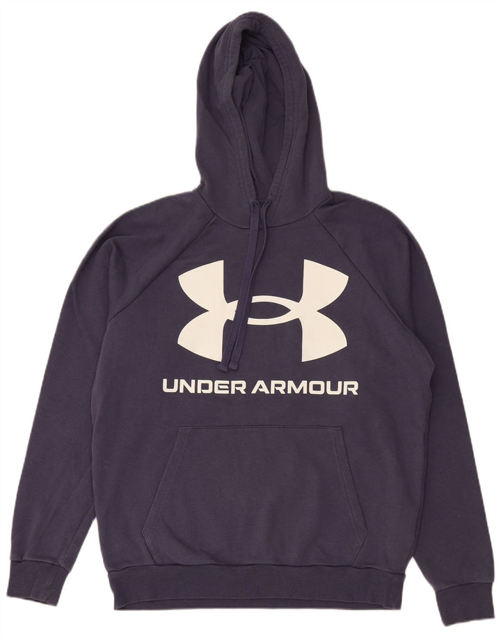 UNDER ARMOUR Mens Graphic Hoodie Jumper Medium Navy Blue Cotton