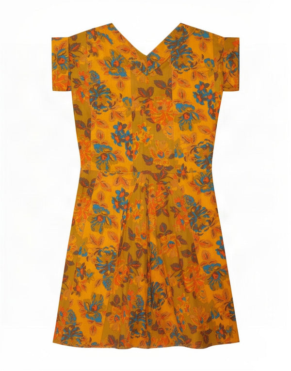 Vintage Dame A-Line Kjole UK 16 Large Yellow Floral