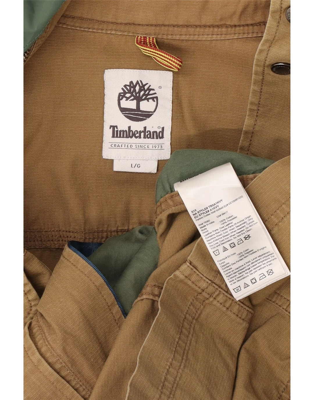 Timberland Herre Hooded Utility Jacket UK 40 Large Beige Cotton