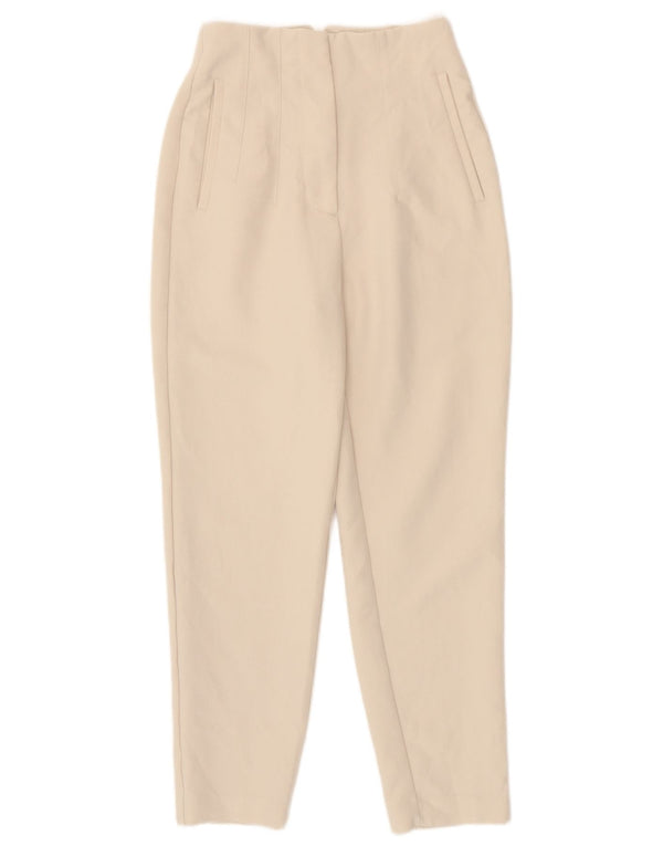 Zara kvinders højtaljede koniske jakkesætbukser XS W24 L26 Beige polyester