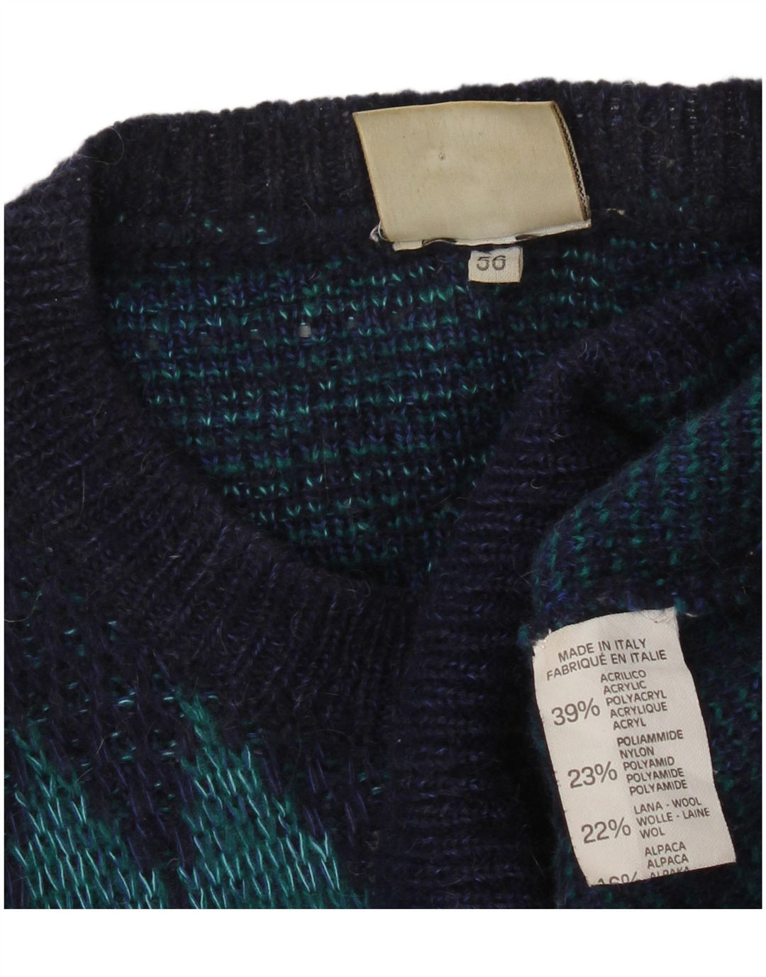 4 CASTELLA Herre Boat Neck Jumper Sweater IT 56 XL Marineblå Geometrisk