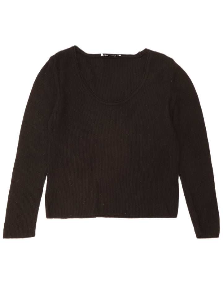 Zara Dame Top Langærmet UK 18 XL Sort Viscose