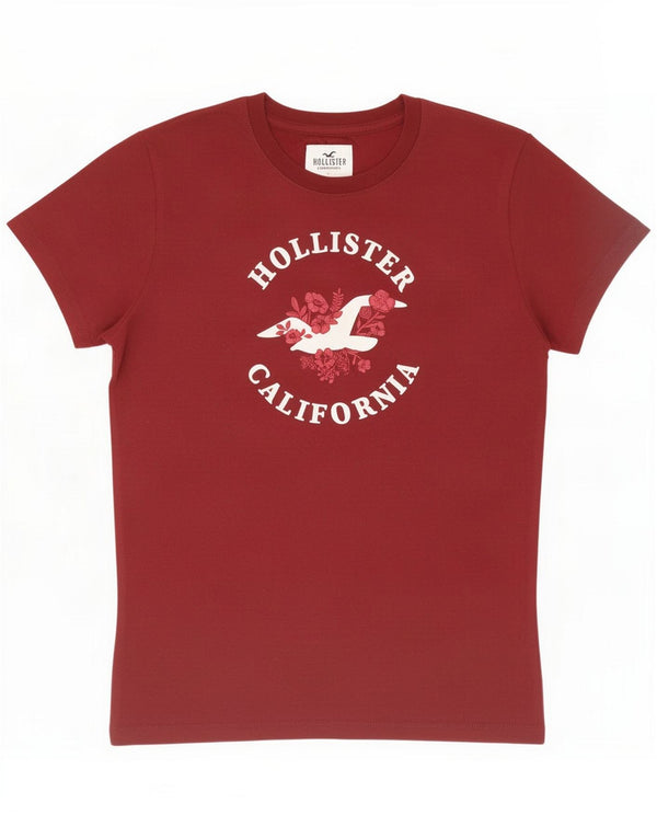 Hollister Grafisk T-shirt top til kvinder UK 10 Small Maroon Cotton