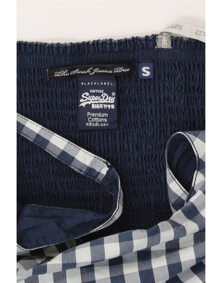 Superdry Womens Sundress UK 10 Small Navy Blue Gingham Cotton