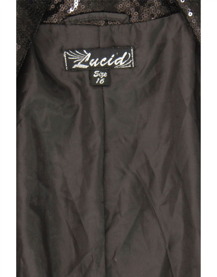 VINTAGE Womens Open Sequin Blazer Jacket UK 16 Large Black Polyester Vintage Vintage and Second-Hand Vintage from Messina Hembry 