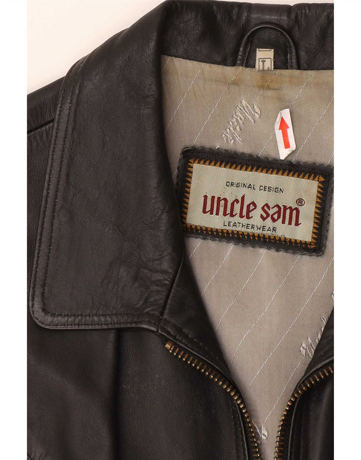 Uncle Sam Herre Læder Gilet Stor Sort Læder