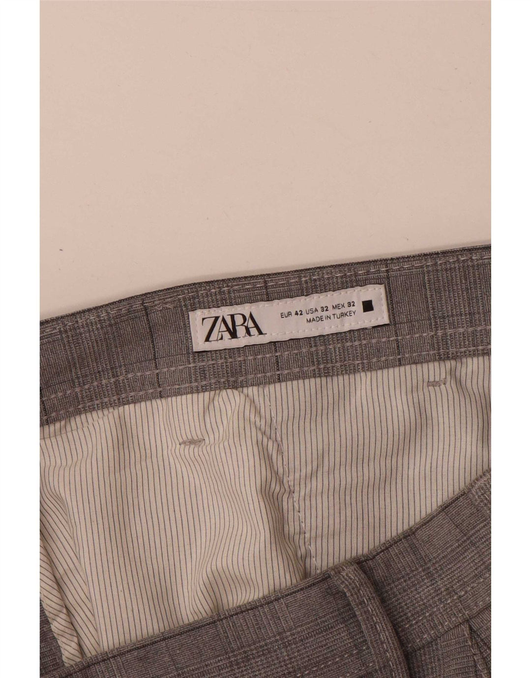 Zara Herre Slim Chino Bukser EU 42 Large W32 L30 Grå ternet polyester