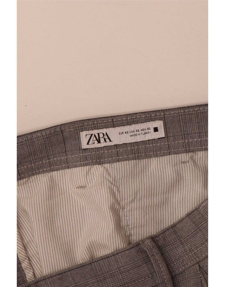 Zara Herre Slim Chino Bukser EU 42 Large W32 L30 Grå ternet polyester