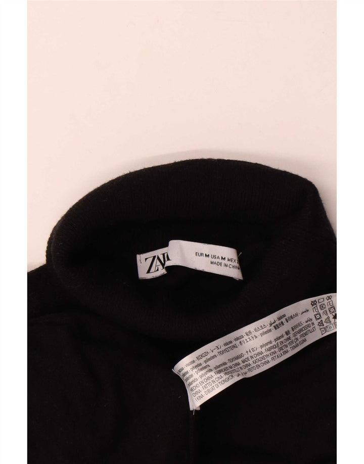 Zara Dame Oversized Roll Neck Jumper Sweater UK 14 Medium Black Viscose