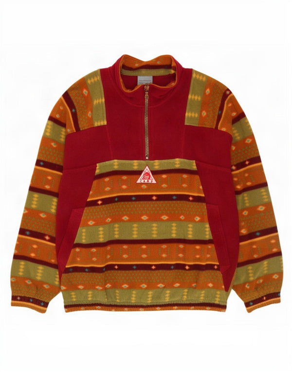 Vintage herre lynlås hals fleece jumper XL flerfarvet geometrisk