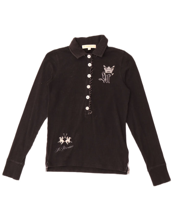 La Martina Grafisk Langærmet Rugby Polo Shirt UK 8 Lille Sort