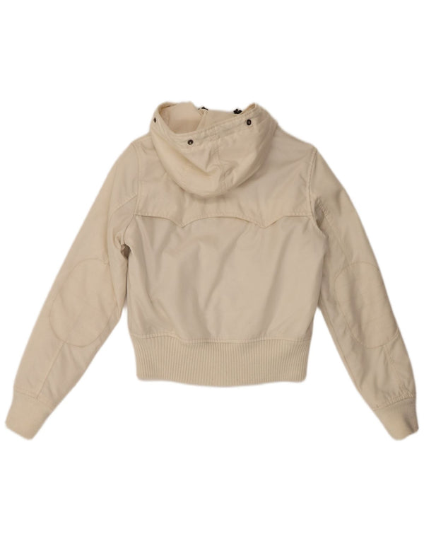 Woolrich Dame Hooded Bomber Jacket UK 10 Small Off White Nylon