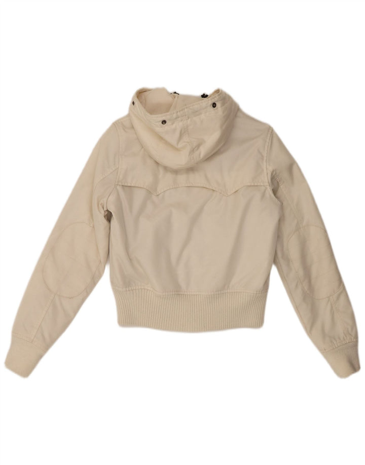 Woolrich Dame Hooded Bomber Jacket UK 10 Small Off White Nylon