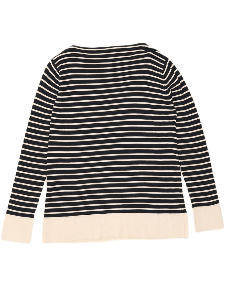 Max Mara Dame Top Langærmet UK 16 Stor Marineblå Stribet