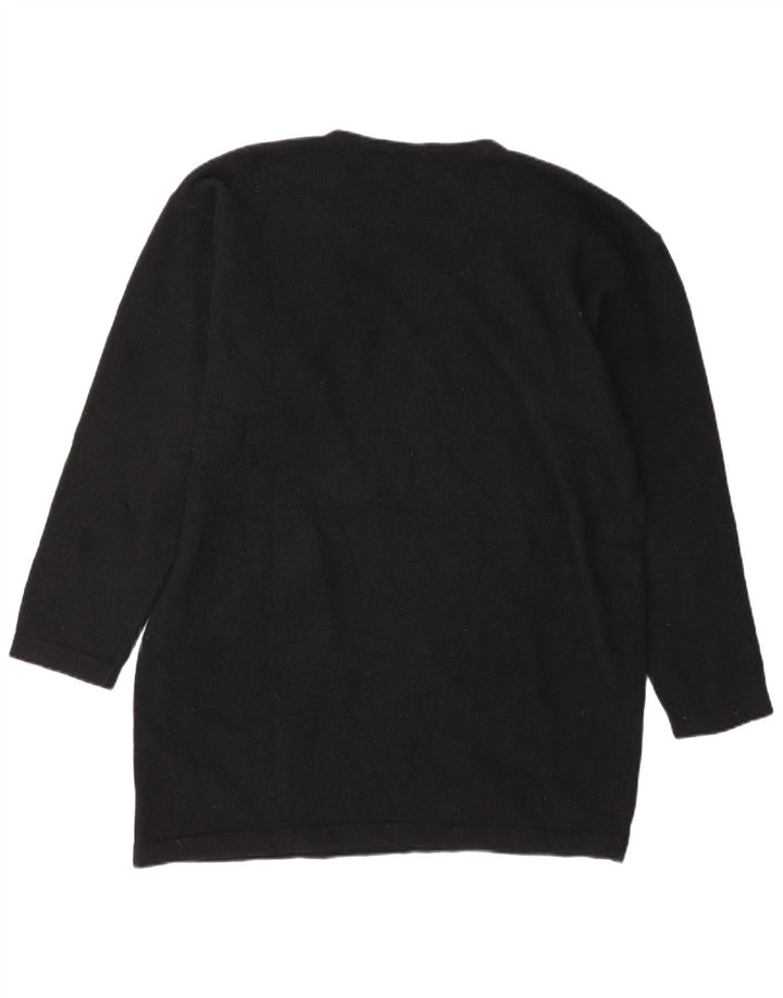 Iceberg Dame Grafisk Crew Neck Jumper Sweater UK 16 Large Black Wool