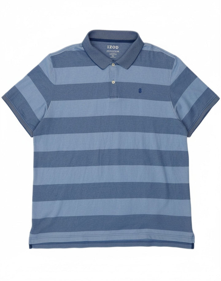 IZOD Mens Polo Shirt 2XL Blue Striped Cotton Vintage Izod and Second-Hand Izod from Messina Hembry 