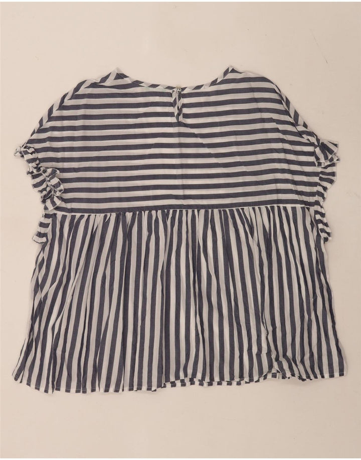 Benetton Dame Oversized Bluse Top UK 16 Stor Blå Stribet Lyocell