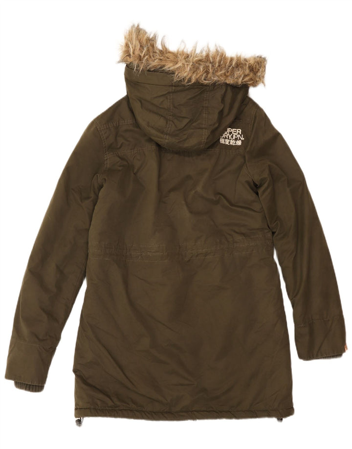 SUPERDRY Dame Grafisk Parkajakke med hætte UK 12 Medium Khaki Bomuld