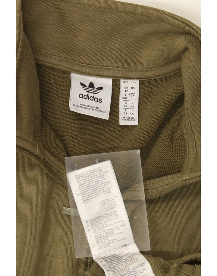 Adidas Dame Oversized Zip Neck Sweatshirt Jumper UK 12 Medium Khaki