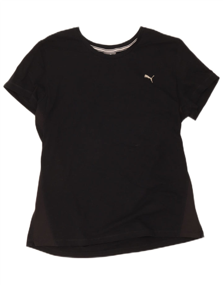 Puma Dame T-Shirt Top UK 16 Stor Sort Bomuld