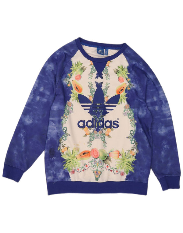 Adidas Dame Grafisk Oversized Sweatshirt Jumper UK 10 Lille Blå