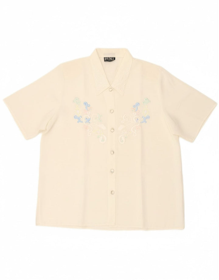 DA VINCI Womens Short Sleeve Shirt Blouse UK 18 XL Off White Polyester Vintage Da Vinci and Second-Hand Da Vinci from Messina Hembry 