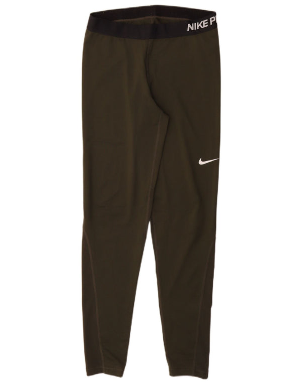 NIKE Dame Dri Fit Grafiske Leggings UK 14 Stor Khaki Polyester