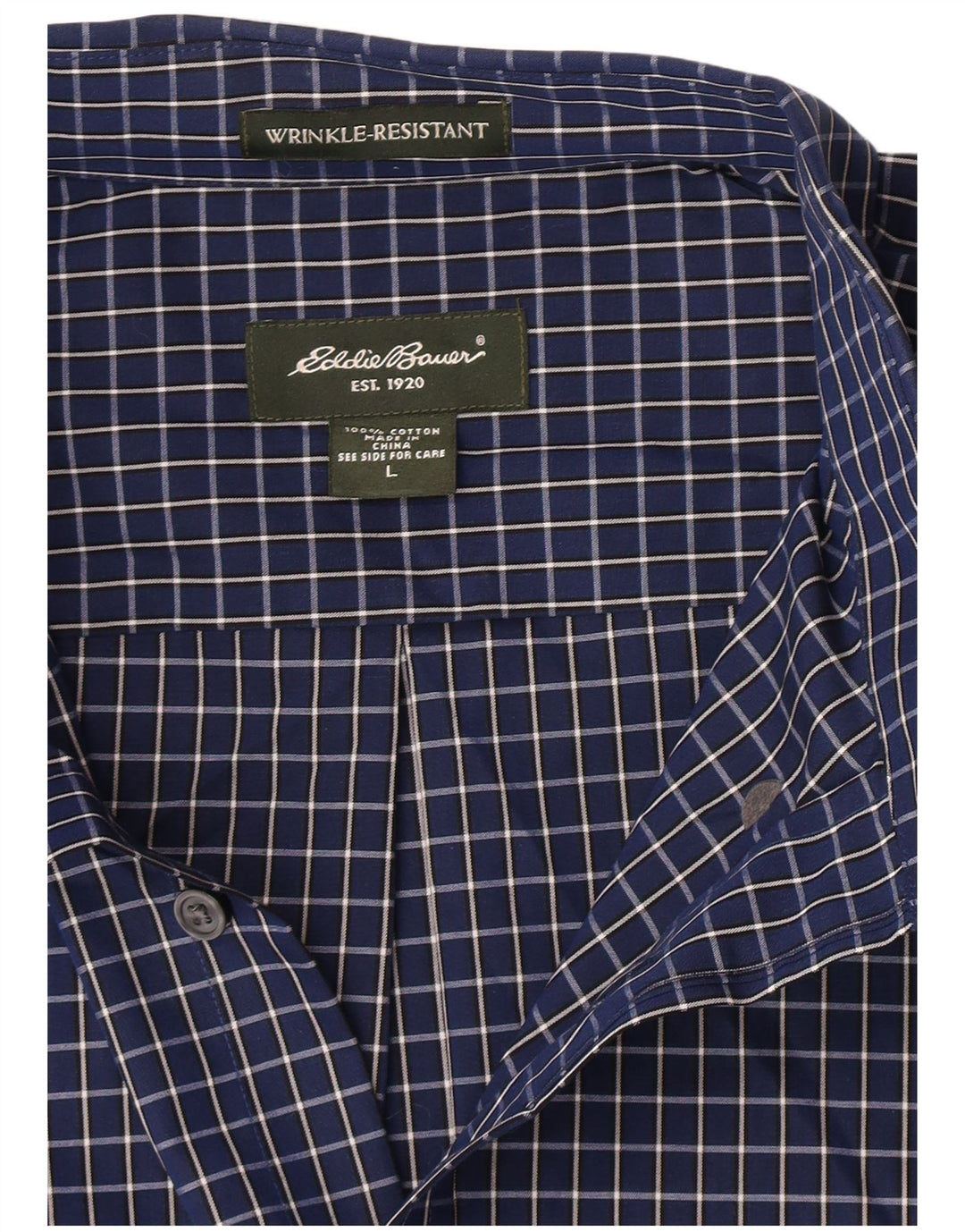 Eddie Bauer herreskjorte stor marineblå ternet bomuld