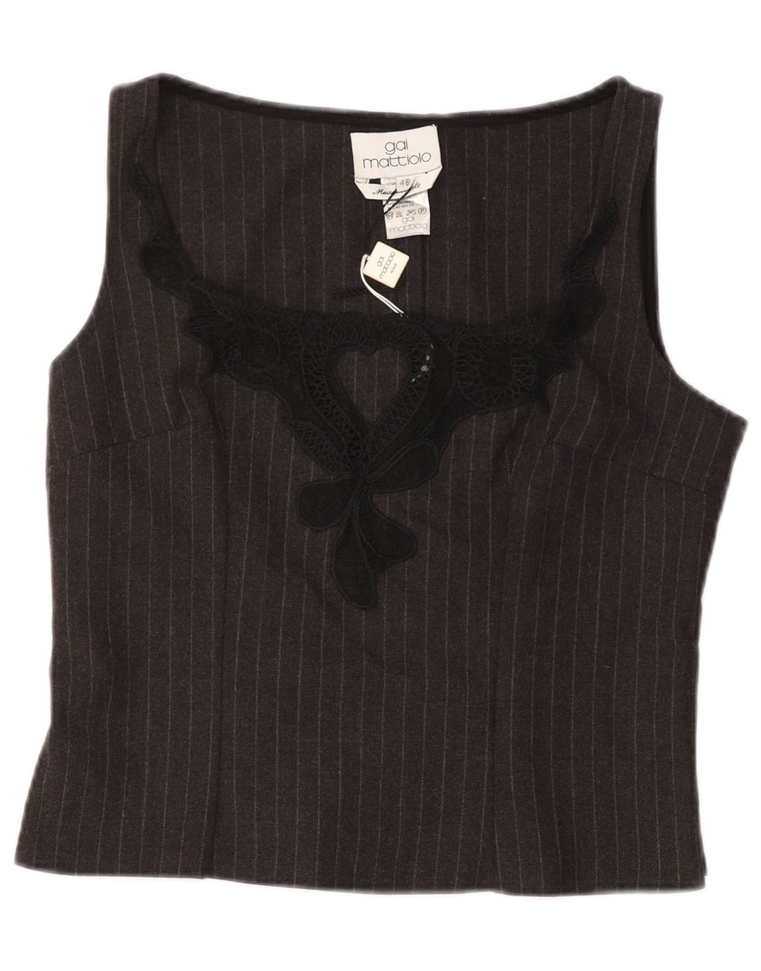 GAI MATTIOLO Dame Crop Ærmeløs bluse Top IT 48 XL Grå Nålestribe