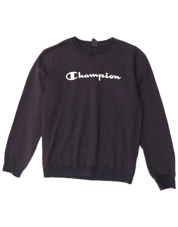 Champion Dame Grafisk Sweatshirt Jumper UK 16 Stor marineblå bomuld
