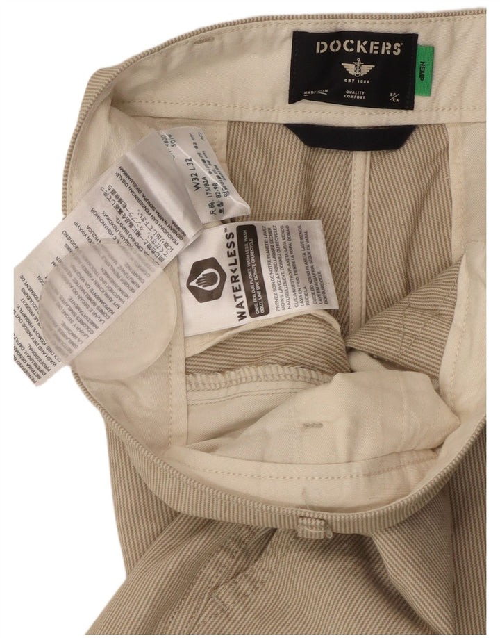DOCKERS Herre tilspidsede Chinobukser W32 L32 Beige nålestribet bomuld