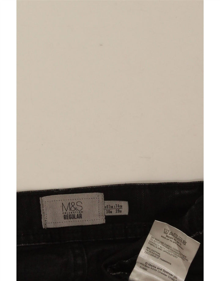 Marks & Spencer Herre Regular Straight Jeans W38 L29 Sort Bomuld