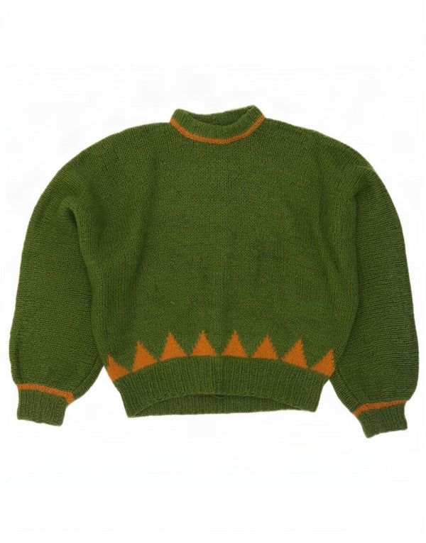 Vintage Dame Turtle Neck Jumper Sweater UK 14 Stor Grøn Geometrisk