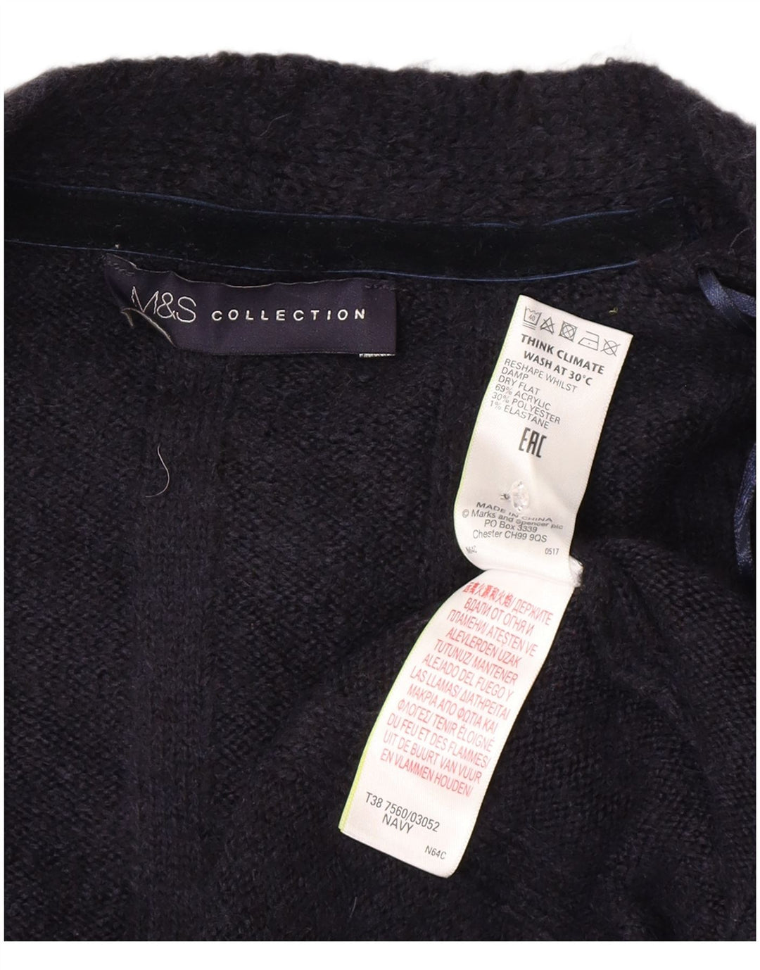 Marks & Spencer Dame Longline Cardigan Sweater UK 14 Medium Navy Blue