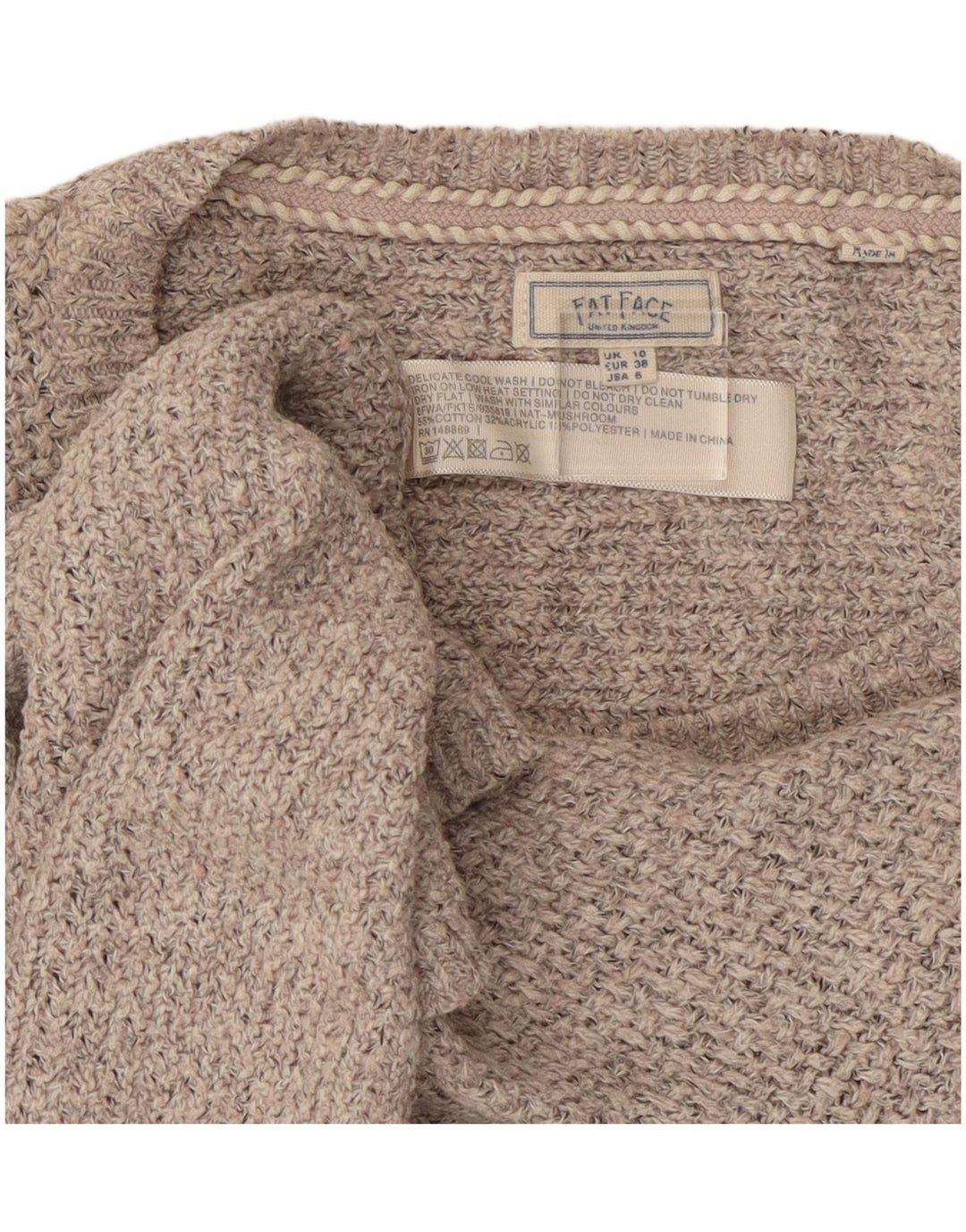 Fat Face Dame Oversized Boat Neck Jumper Sweater UK 10 Small Grey Bomuld