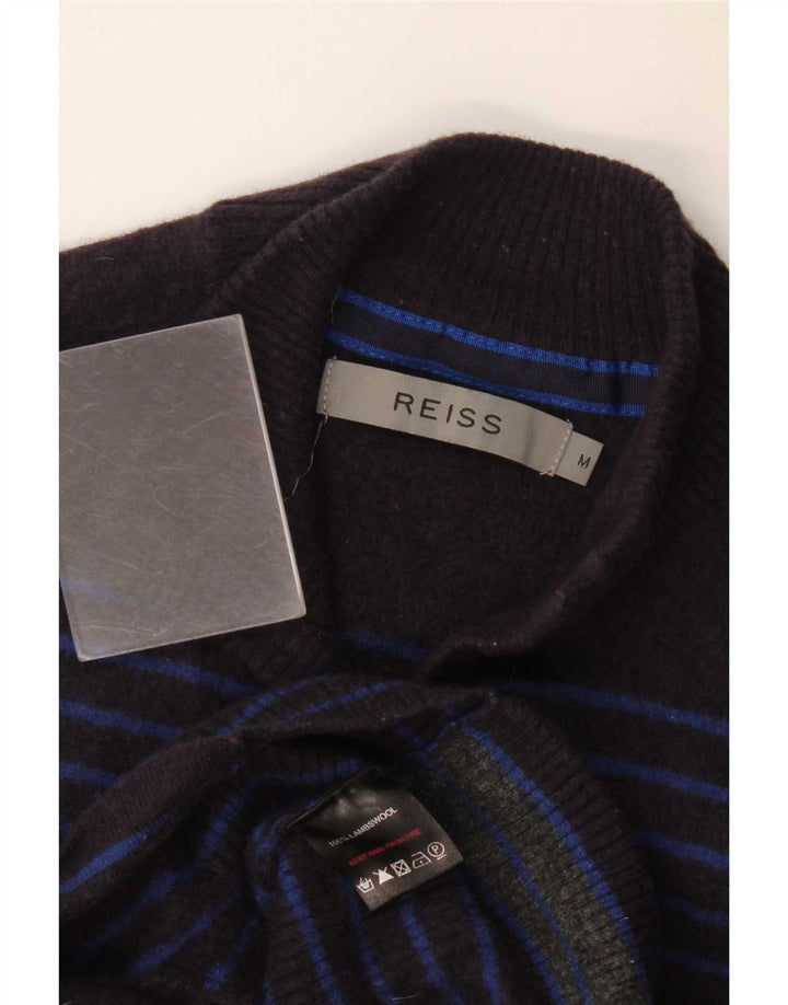Reiss Dame Button Neck Jumper Sweater UK 12 Medium Navy Blue stribet