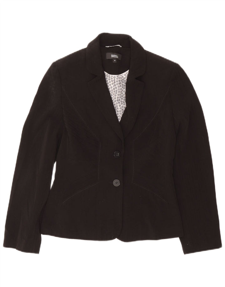 Marks & Spencer Dame 2 Button Blazer Jacket UK 8 Small Black Polyester